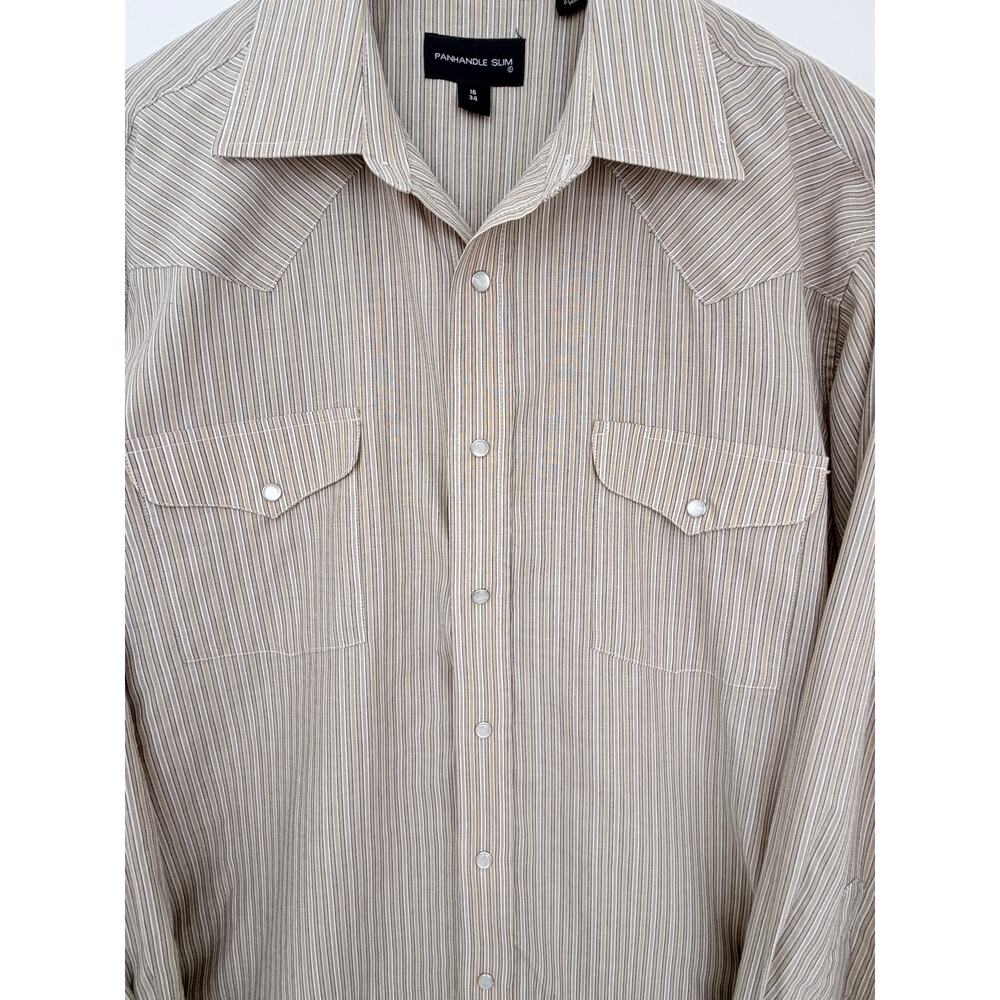 Panhandle Slim Western Shirt Mens 16 34 Beige Striped Snap Button Cowboy Shirt - Picture 4 of 4